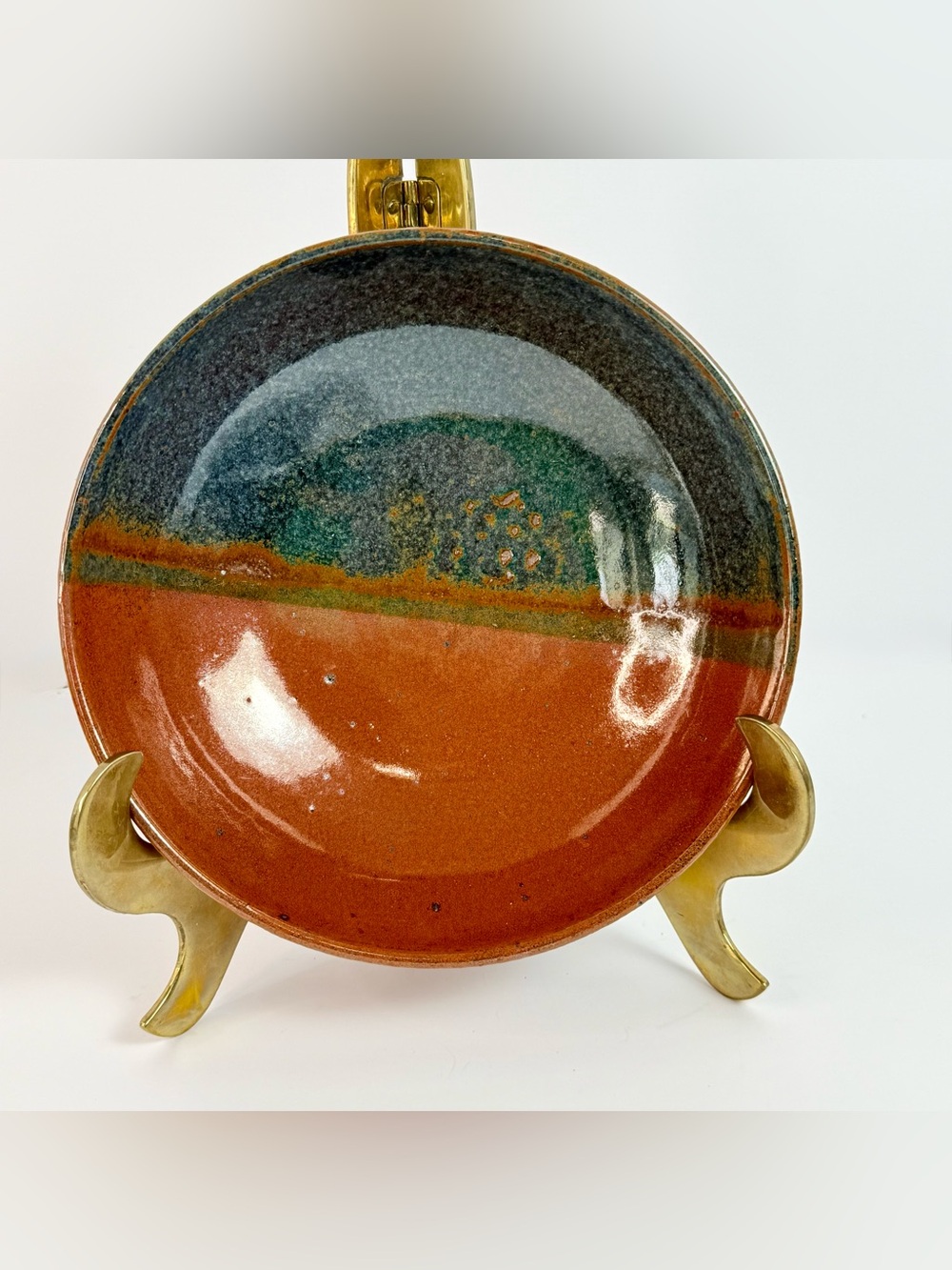 Vintage Studio Art Pottery Drip Glaze Bowl Pi Blue & Orange ~ ARTIST SIGNED 1992